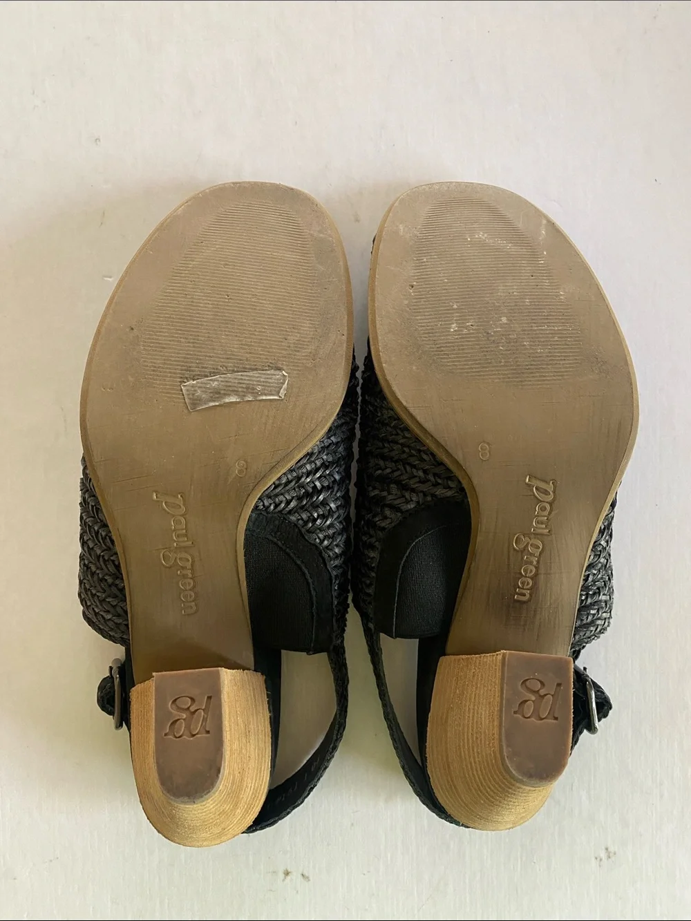 Paul Green Black Woven Open-Toe Slingback Leather Sandals Size 8